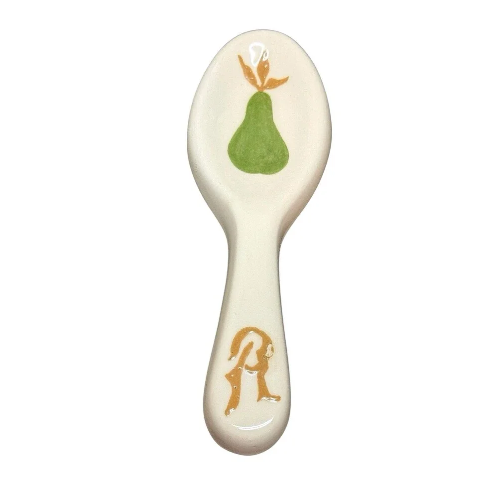 MAXCERA Ceramic PEAR Spoon Rest Holder Gold Initial R 8